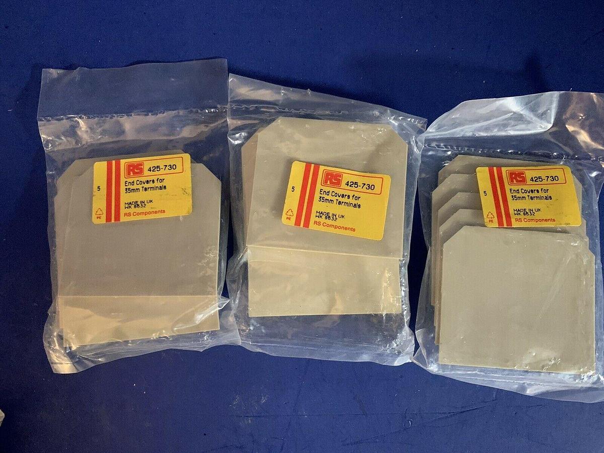 Used RS Components 425-730 End Covers for 35mm Terminals, Lot of 30