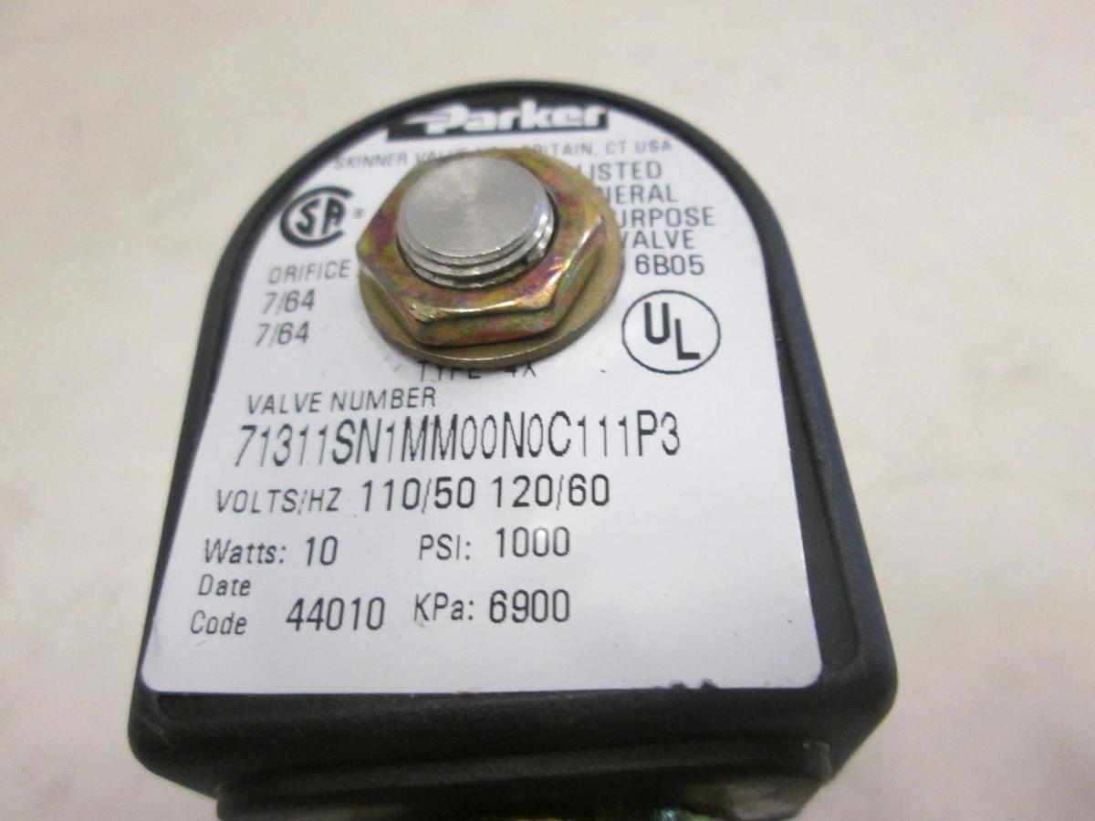 Used Skinner, Solenoid Valve, 7C111P3 31 1SHF7, 7/64 Orifice, 1000 PSI, 110V, Used