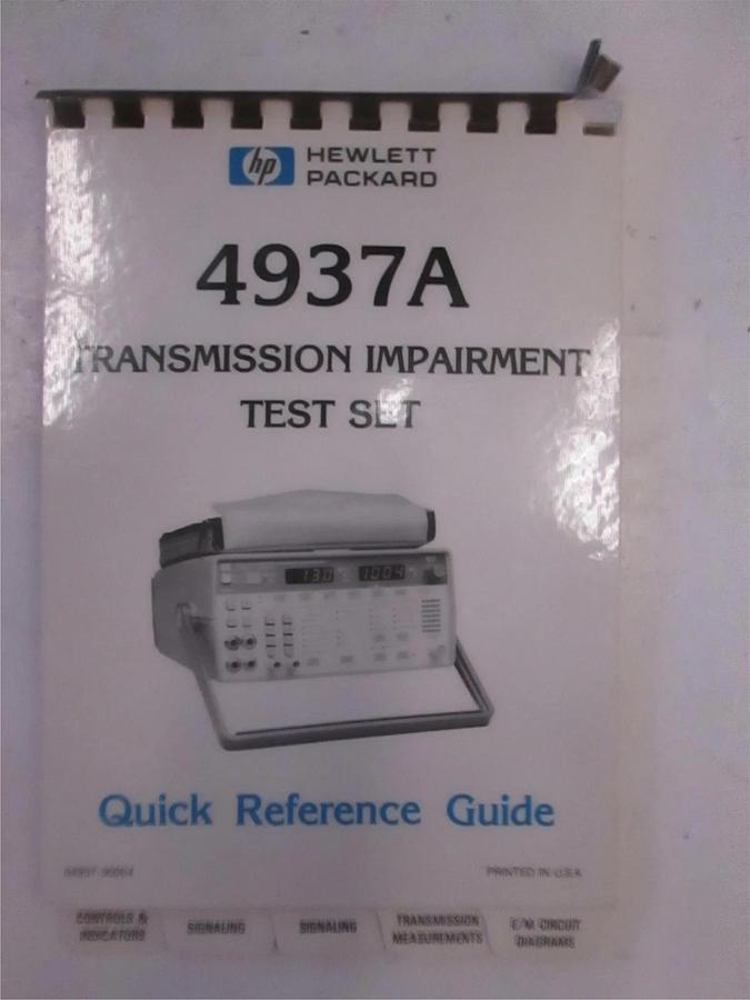 Used HP 4937A Transmission Impairment Test Set Quick Reference Guide, Used