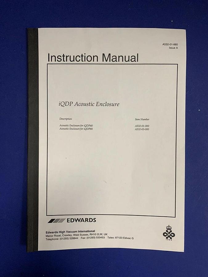 Used Edwards iQ Acoustic Enclosure Manual