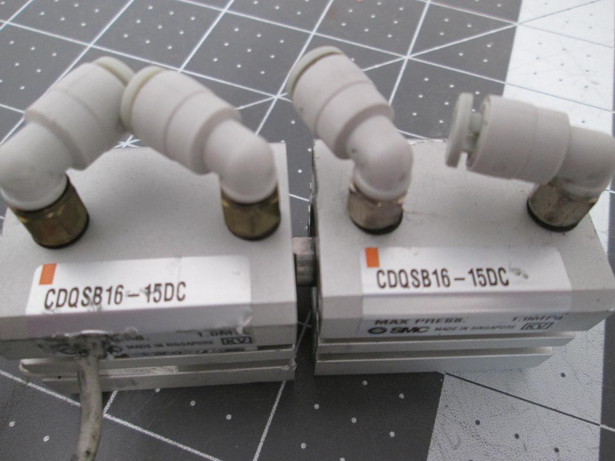 Used Lot of 2 SMC CDQSB16-15DC Compact Air Cylinder Double Acting 16mm Bore 15mm