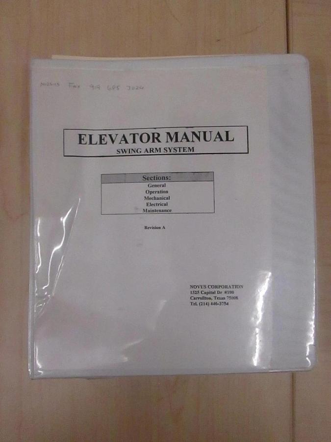 Used Novus Elevator Manual For Swing Arm System, Used
