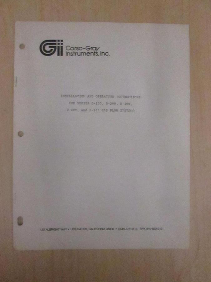 Used CorsoGray Gas Flow System Install and Operation Instruction, Used