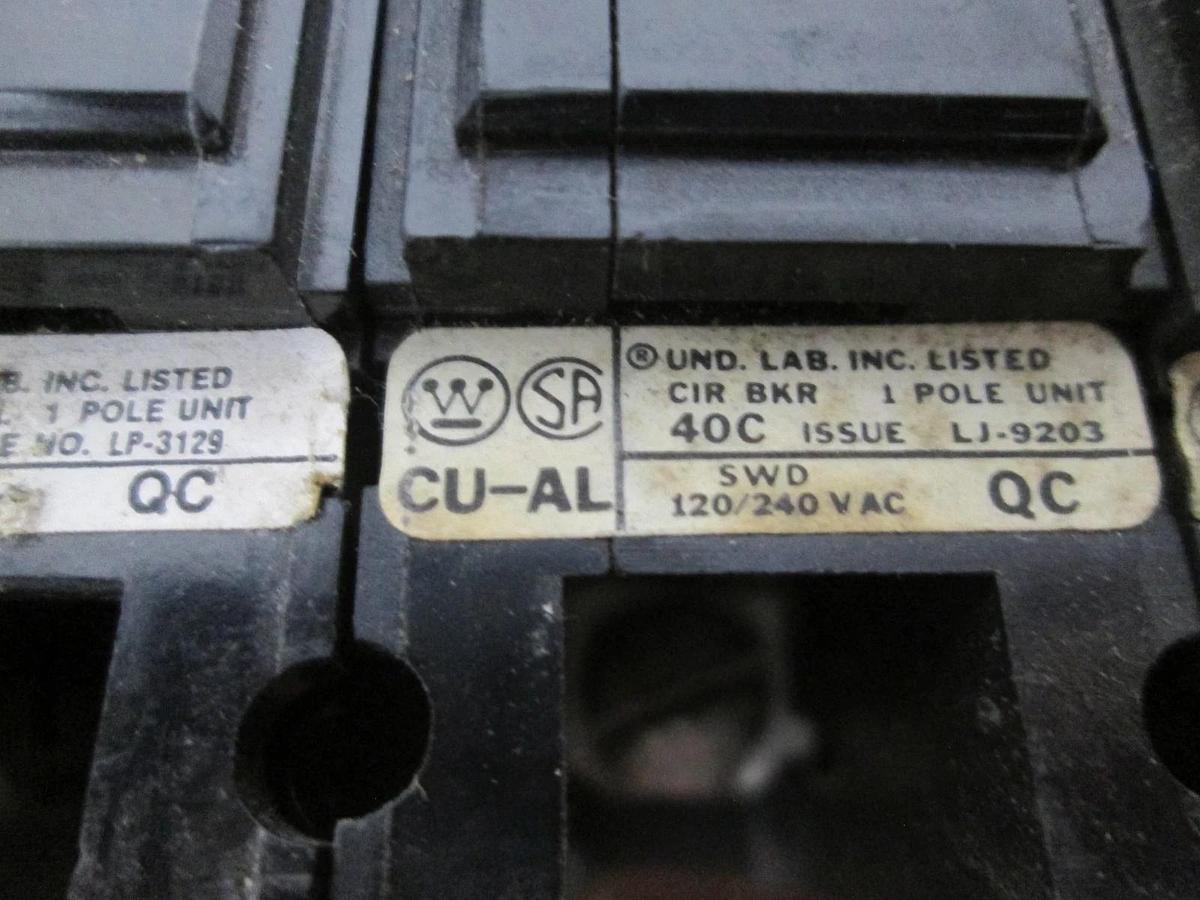 Used Westinghouse, CU-AL, Single Pole Circuit Breaker, 15A, Used, Lot of 3