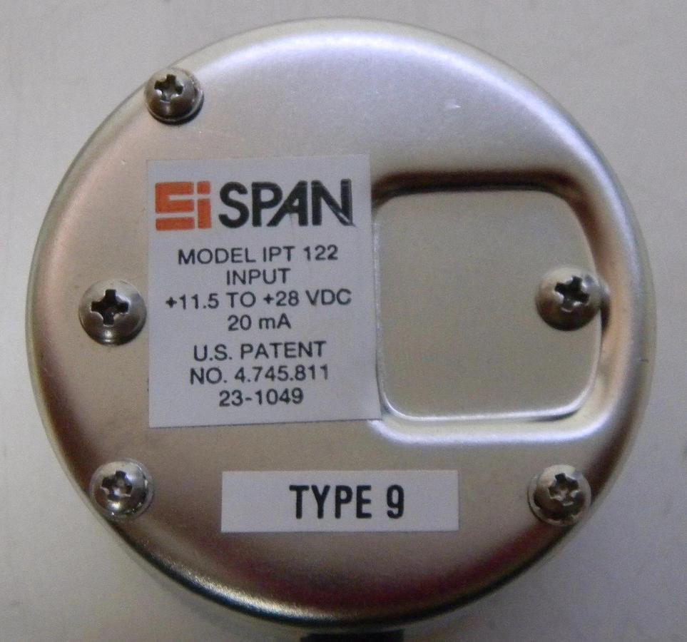 Span IPT122 Indicating Pressure Transmitter, Type 9, 0-1000 PSI, VCRSF, New