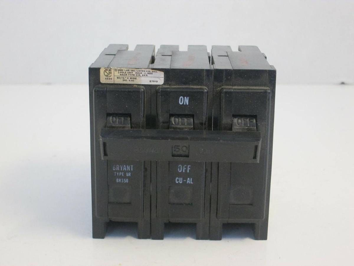 Used Westinghouse Bryant 235P255H01 Circuit Breaker, 3 Pole, 50A