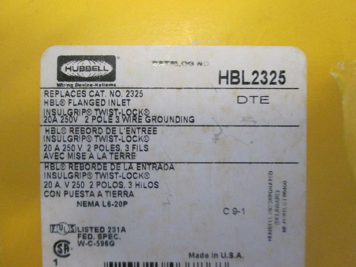 Hubbell, HBL2325, 2 Pole Flanged Inlet Unsulgrip Twist Lock, New, Lot of 2