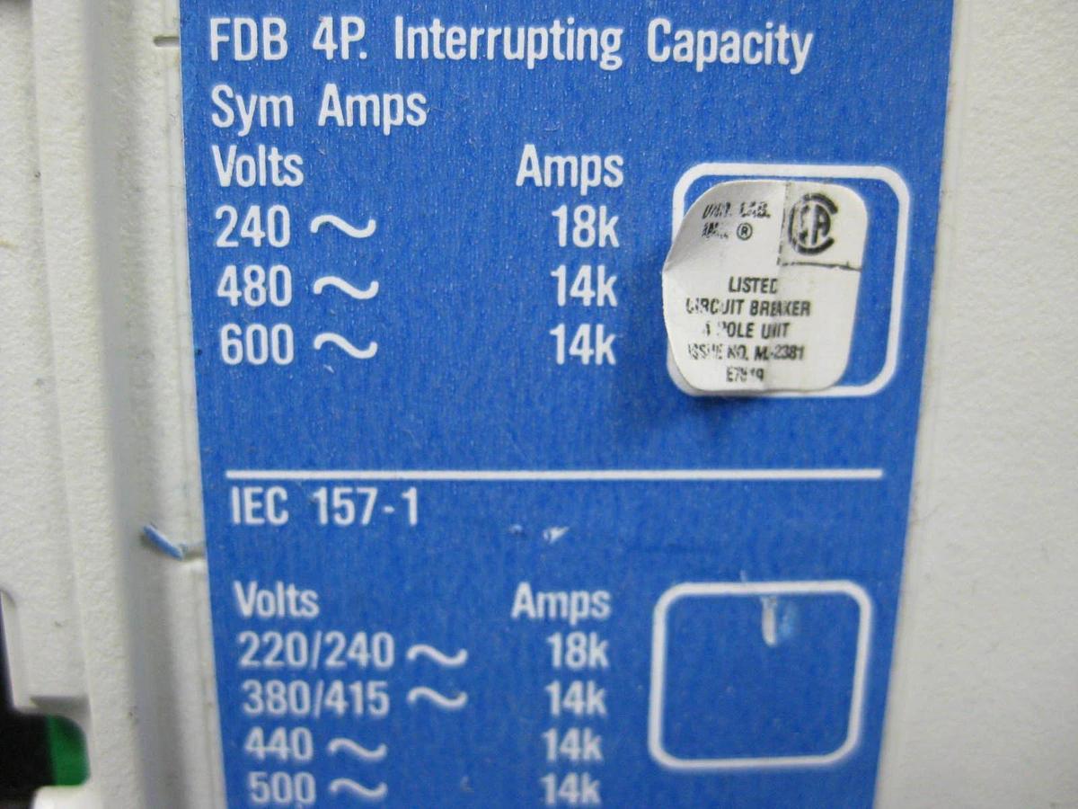 Used Westinghouse Series C FWD4060L Circuit Breaker, 600V 60A, 4 Pole, Used