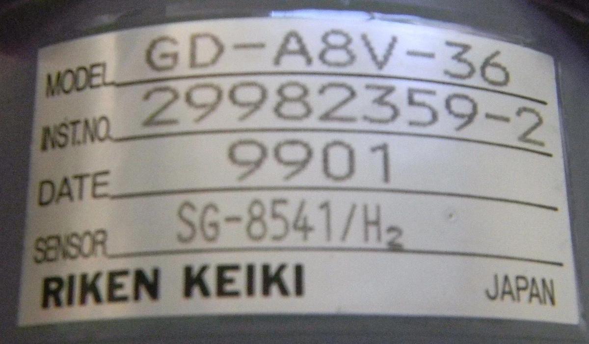 Used Riken Keiki GD-A8V-36 TEL FNC Side Gas Sensor With ~12" Cord