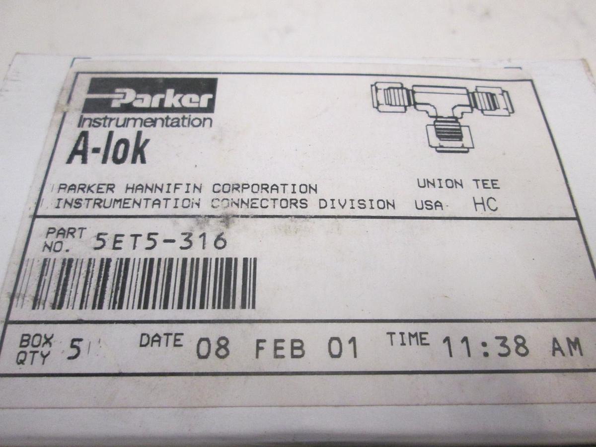 Used Parker, 5ET5-316, Union Tee Fitting Box of 5, New