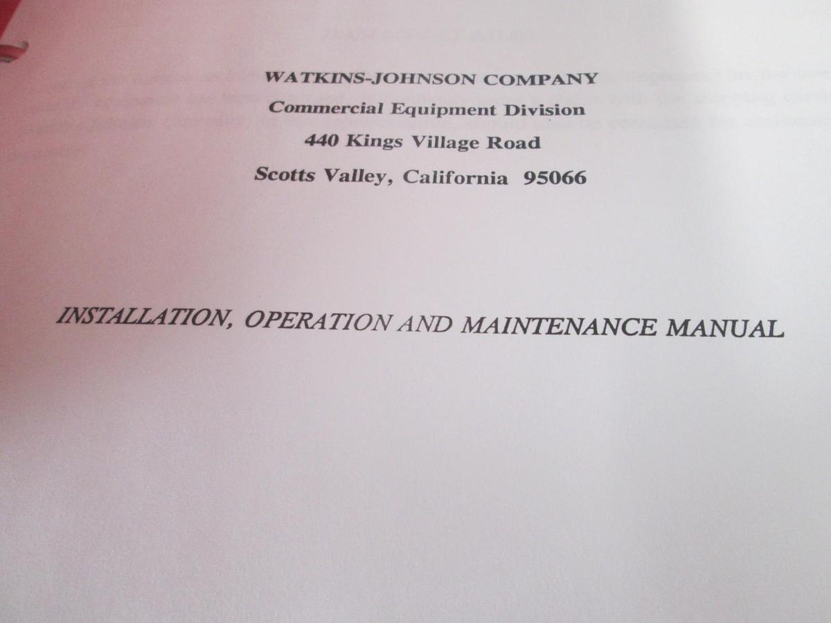 Used Watkins Johnson, 14QR-121,, Installation, Operation and Maintenance Manual, Used
