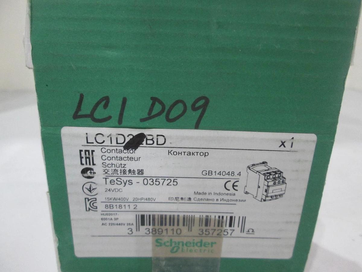 Schneider Electric, LC1 D09, Contactor, 24VDC, New