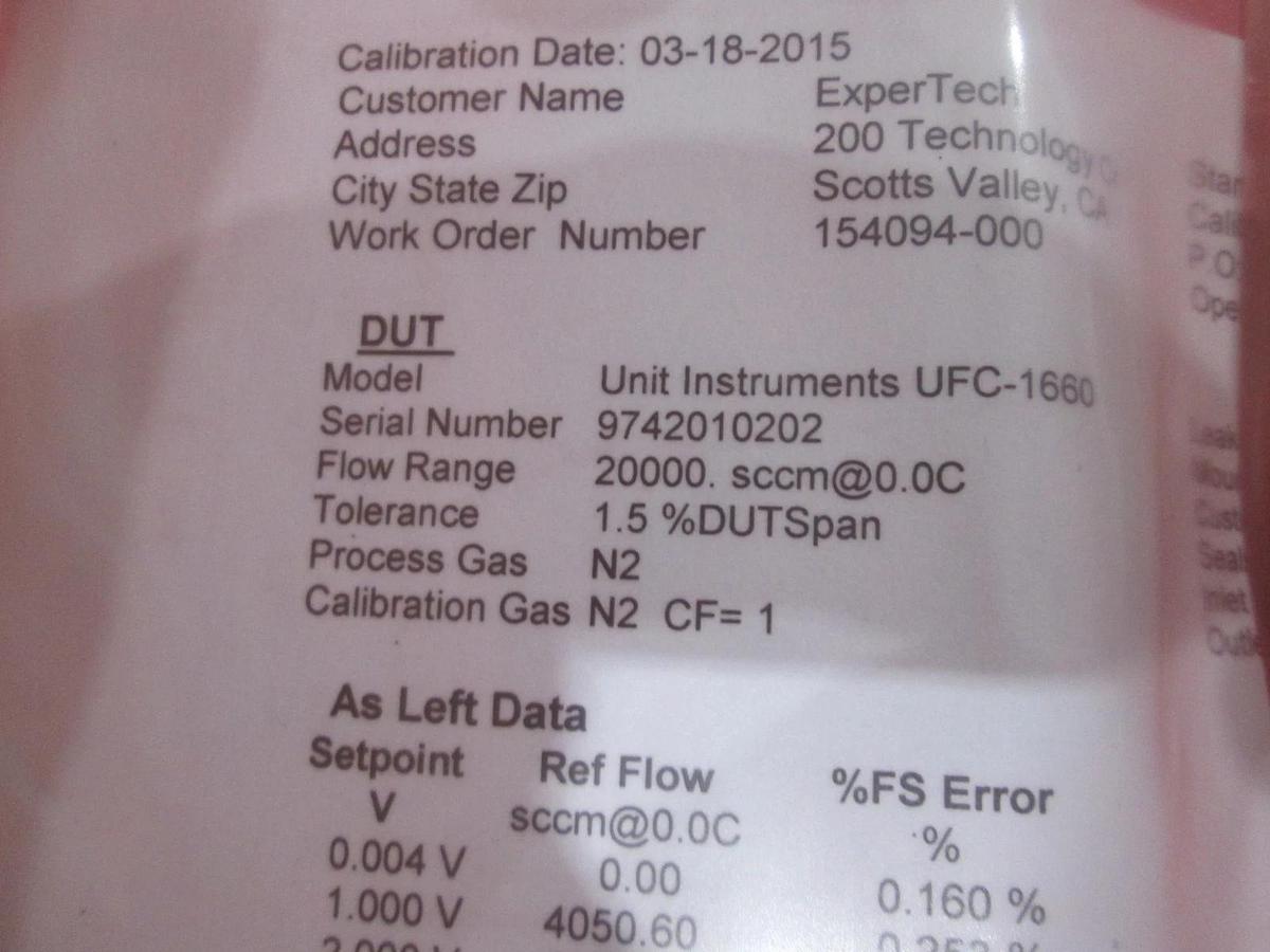 Used Unit, UFC-1660, 20000 sccm, N2, Mass Flow Controller, refurb