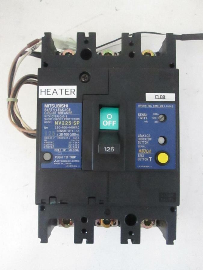 Used Mitsubishi Circuit Breaker Earth Leakage NV225-SP, 125A, 3 Pole, Used