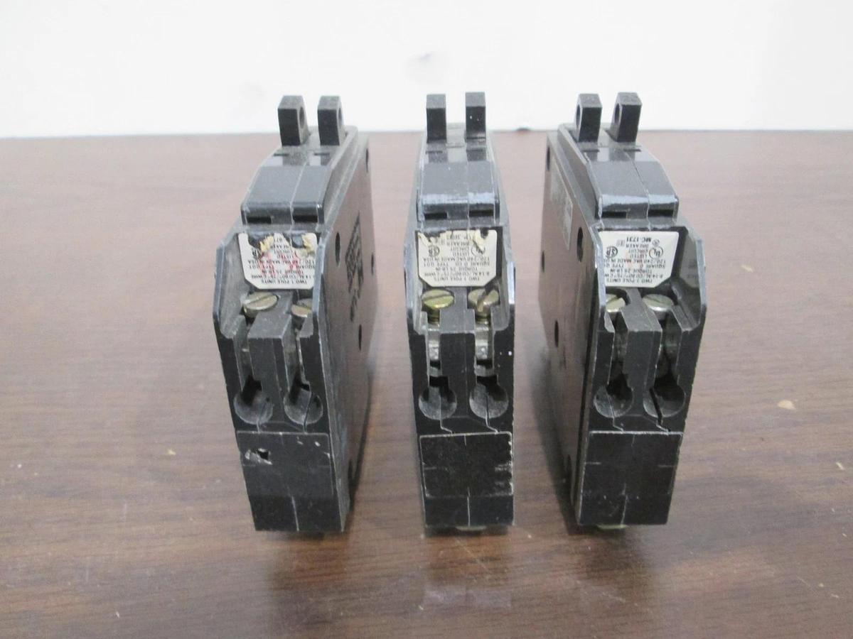 Used Square D, Type QOT, MC-1731, Single Pole Circuit Breaker, 20A, Used, Lot of 3