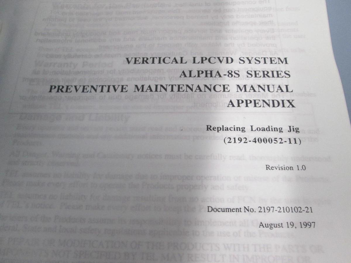 Used TEL Tokyo, ALPHA-8S, Preventive Maintenance Manual Appendix, P-D-Poly, Used