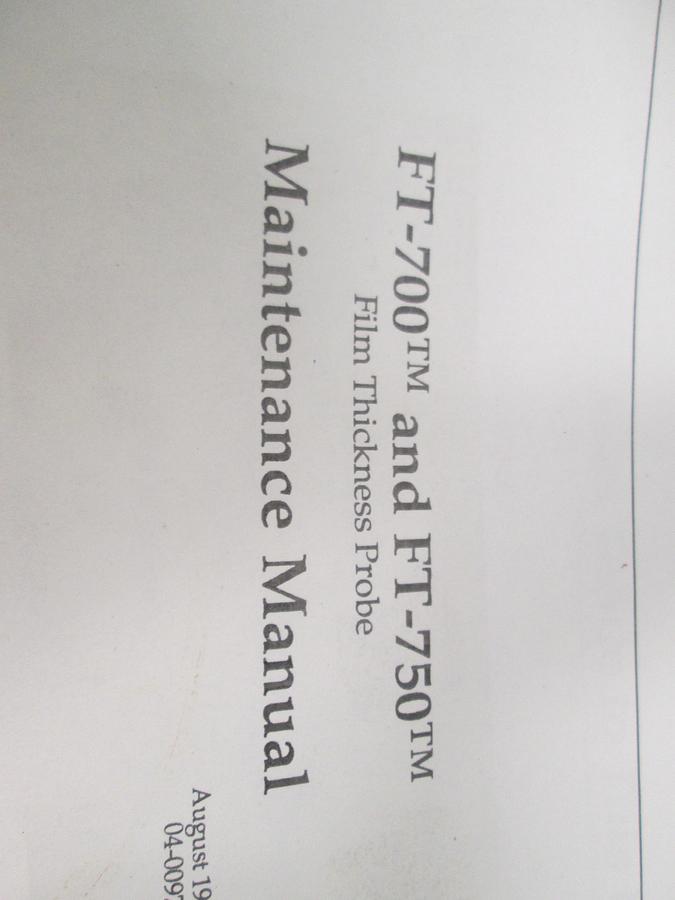 Used Tencore, FT-700 and FT-750, Film Thickness Probe Maintenance Manual, Used