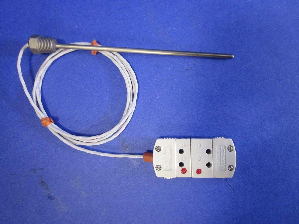 Omega RTD Fluid Immersion Sensor, CU Flat Pin Connector w/ 4.5" Probe , New