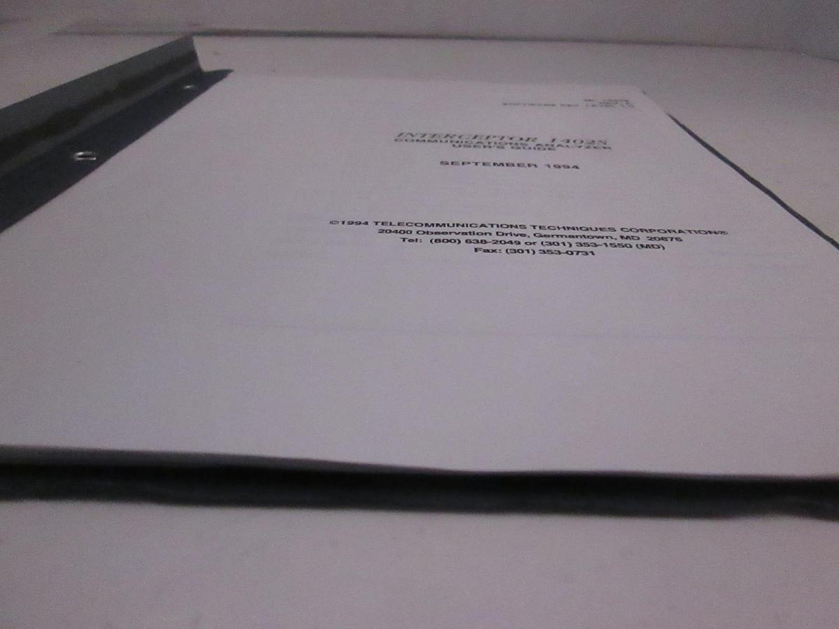 Used TTC Interceptor 1402S Communications Analyzer User's Guide, Used