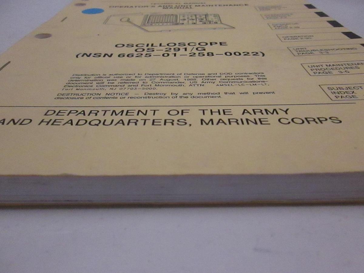 Used Tektronix OS-291/G Oscilloscope Operator and Maintenance Manual, Used