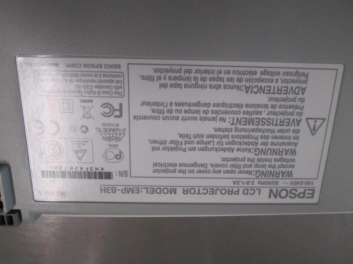 Used Epson Model: EMP-83H, LCD projector 100-240v, 50/60Hz 2.8-1.2A