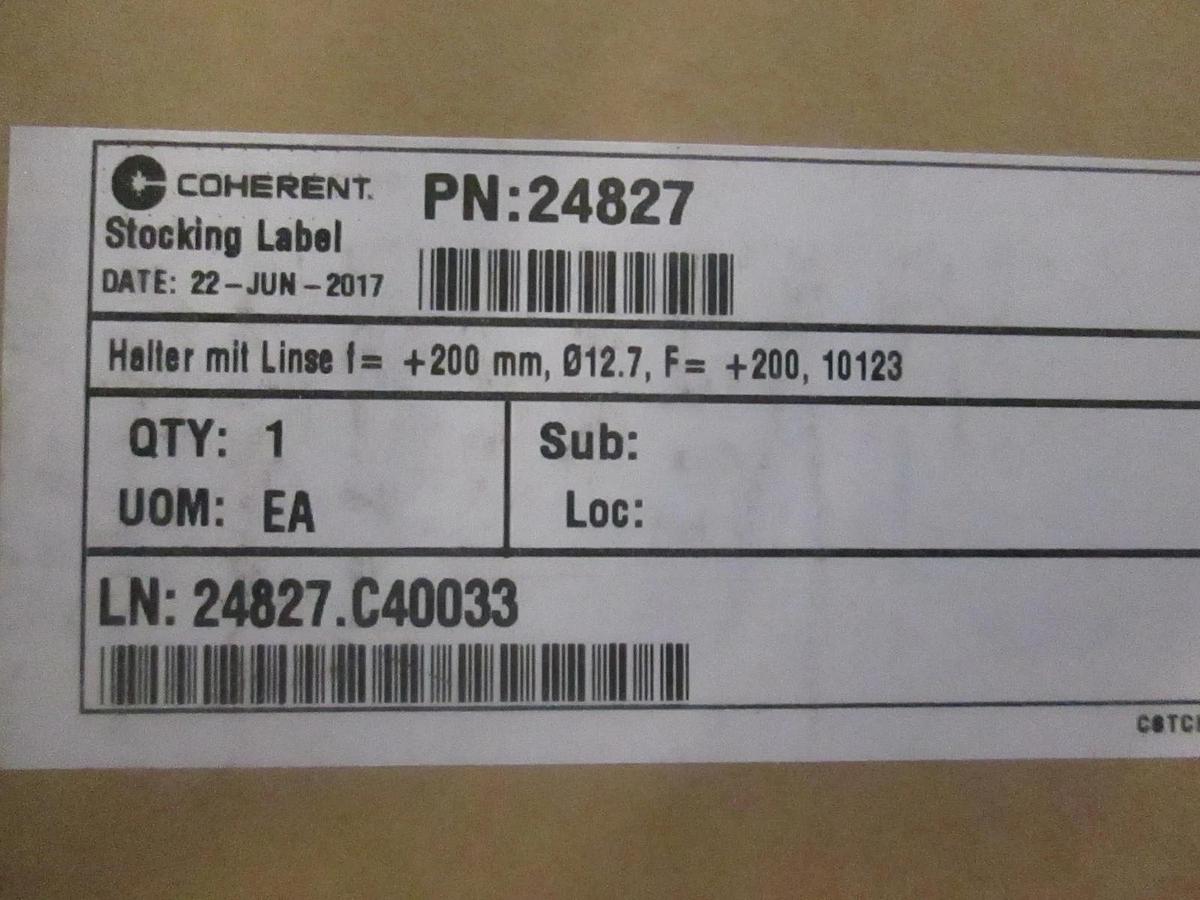 Used Coherent, Lens with Holder 200mm, 12.7, F= +200, 10123, 24827, New