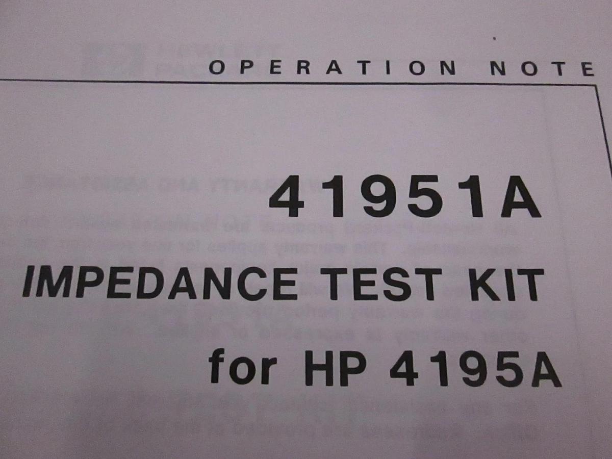Used HP 41951A Impedance Test Kit Operating Note, Used