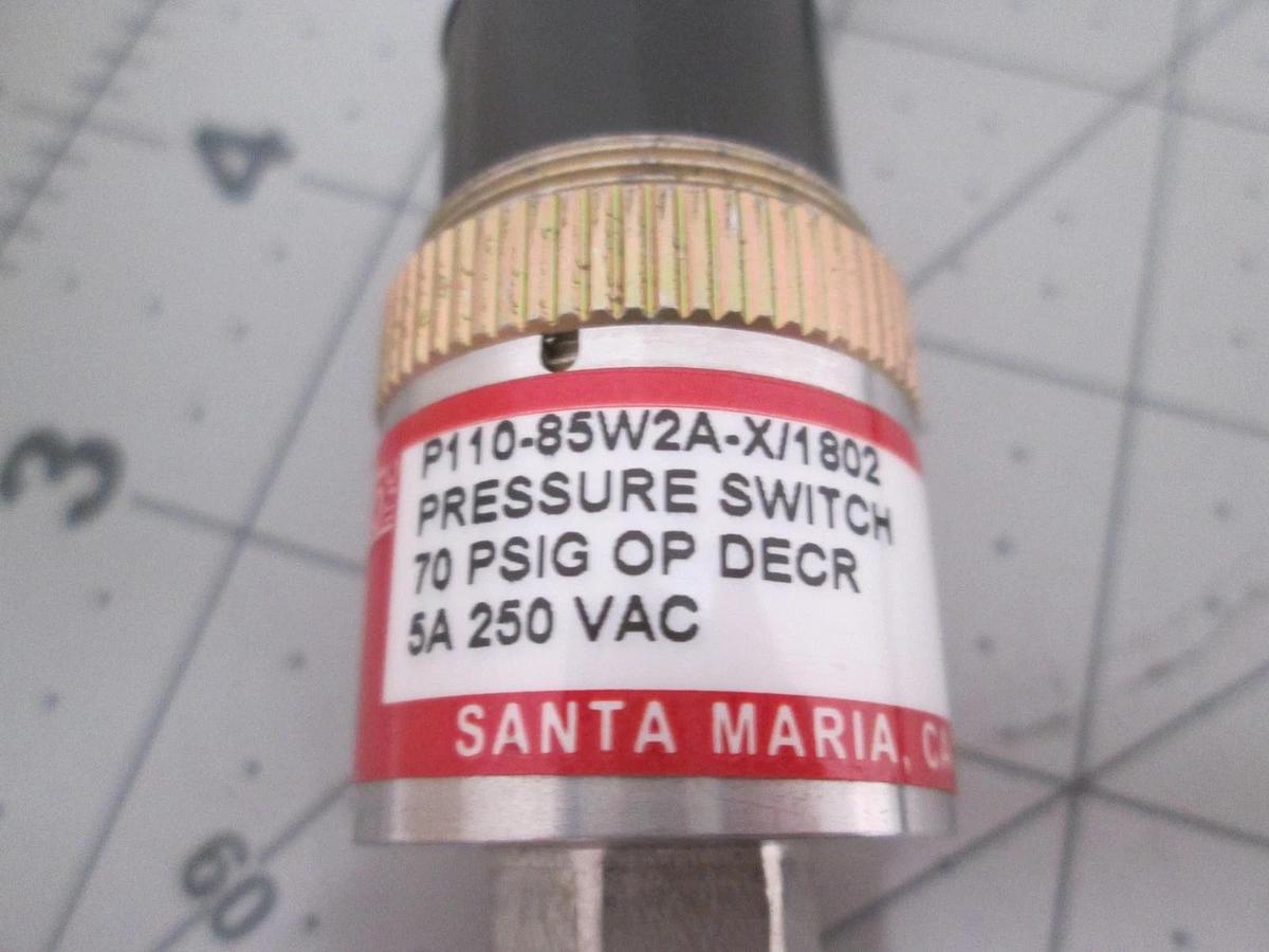 Used Wasco, P110-85W2A-X/1802, 70 PSIG, 250VAC, Pressure Switch, Used