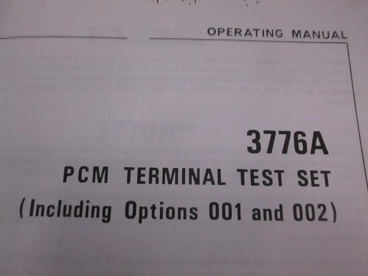 Used HP 3776A PCM Terminal Test Set Operating Manual, Used
