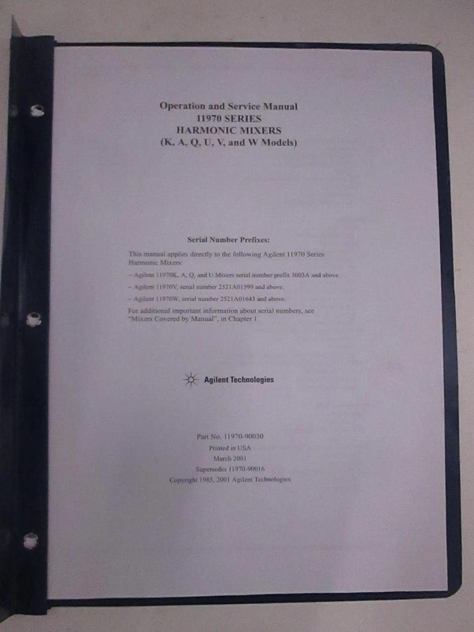 Used Agilent 11970 Series Harmonic Mixers Operation and Service Manual, Used