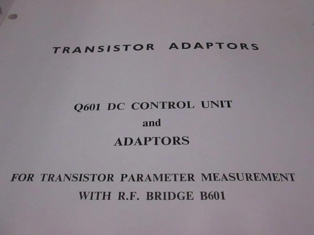 Used Transistor Adaptors, Q601 DC Control Unit and Adaptors, Instruction Manual, Used
