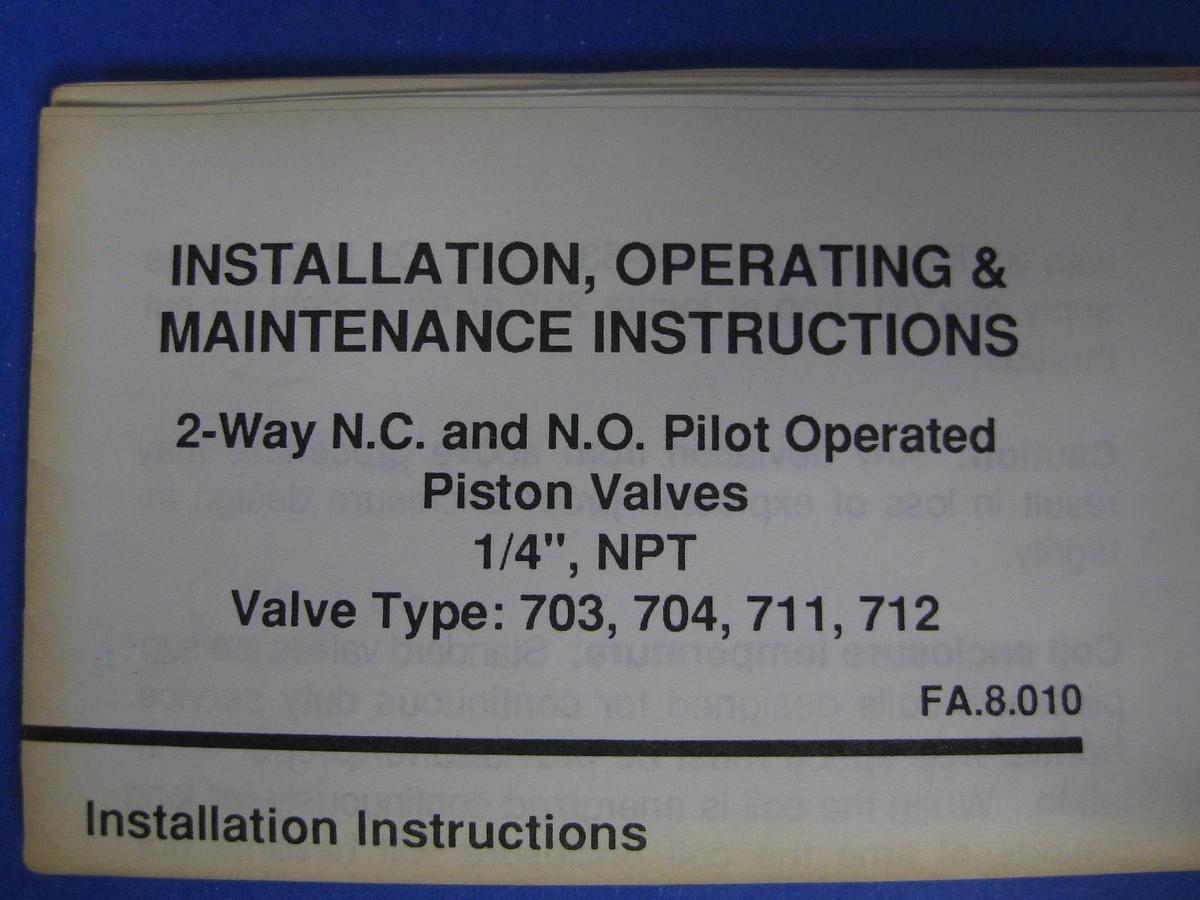 Used Honeywell Skinner 704N1A2A 2-Way, Pilot Operated Piston Valve,NO, NEW