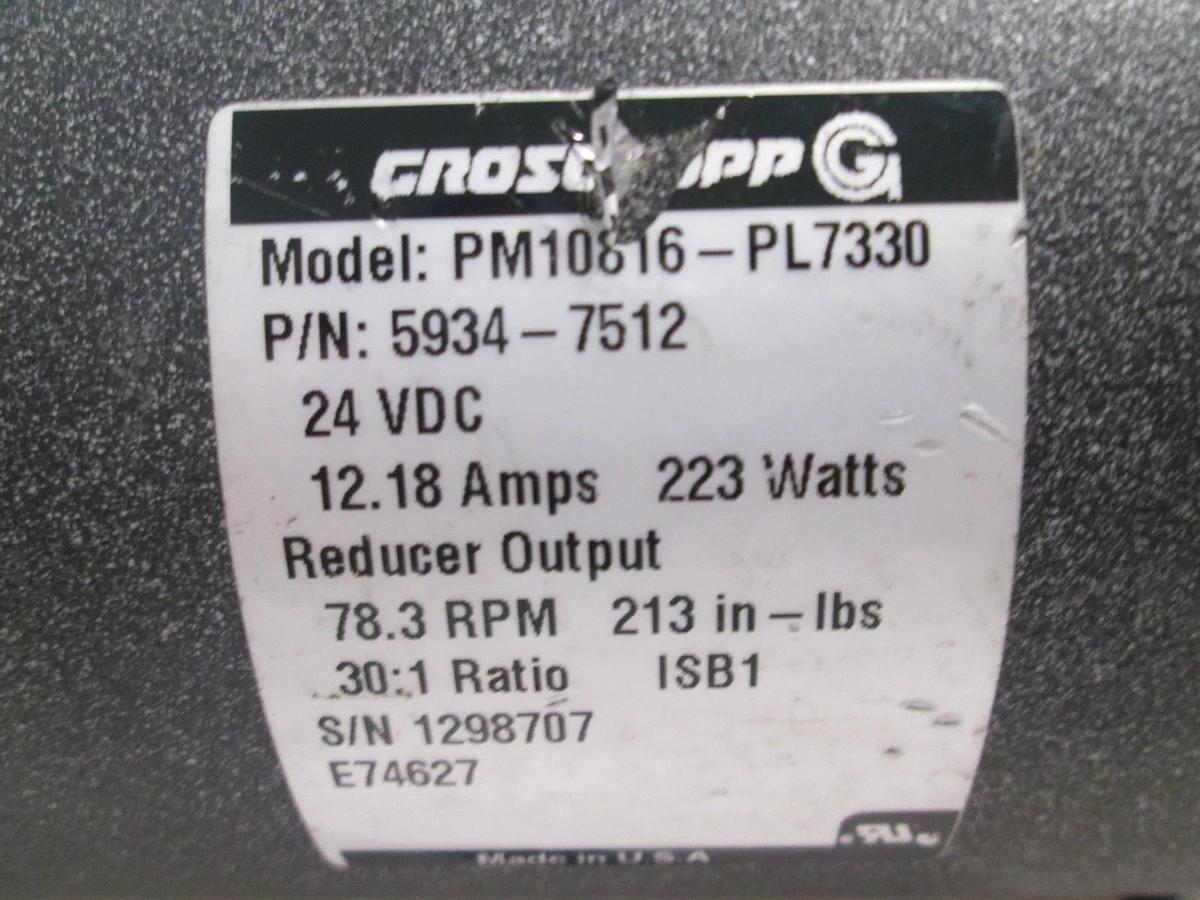 Used Groschopp, PM10816-PL7330, Gearmotor, 24VDC, 12.18A, Used