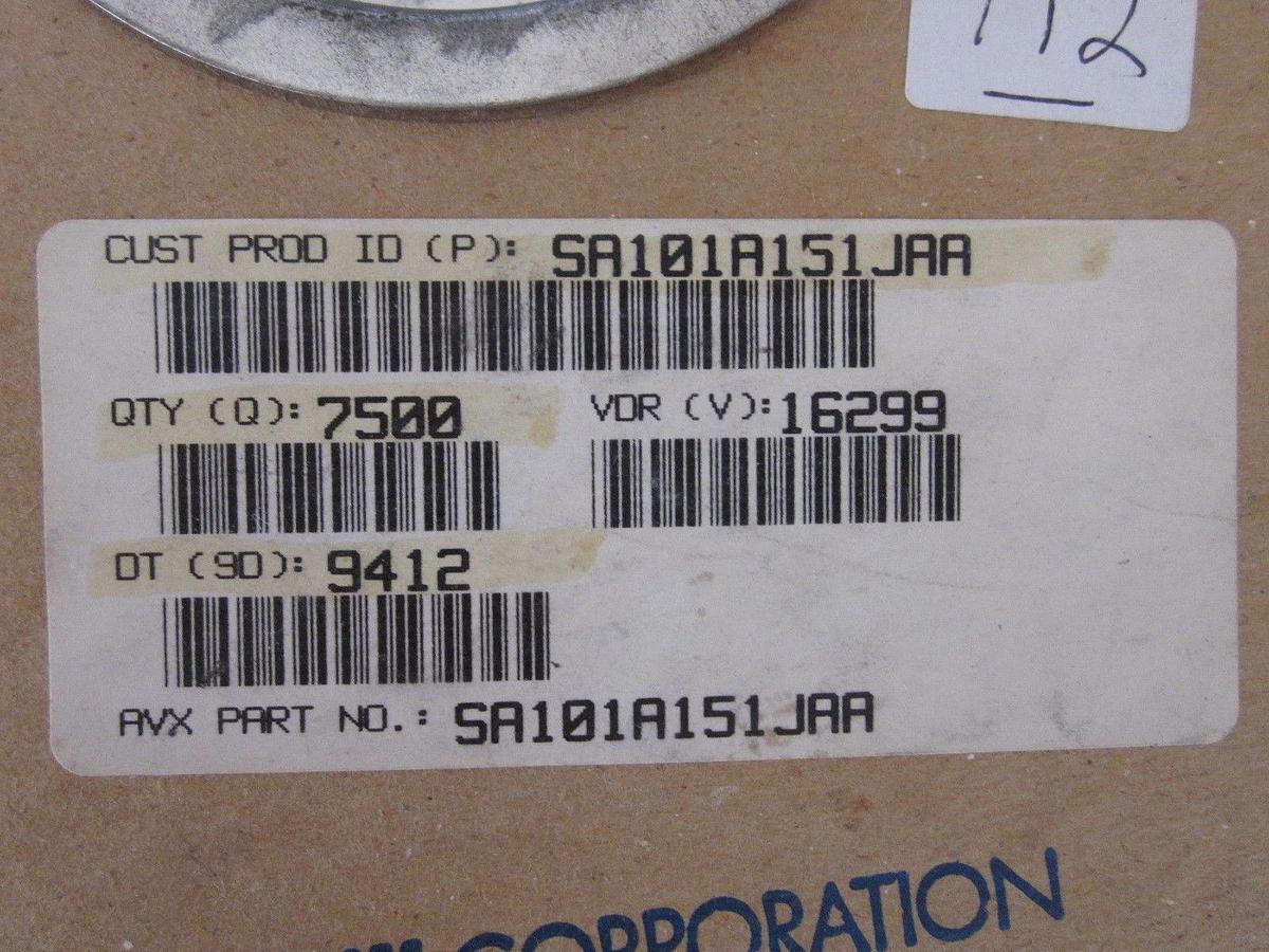 AVX CERAMIC CAPACITOR SA101A151JAA 100VDC CAP: 150+/- 5% QTY: 7500