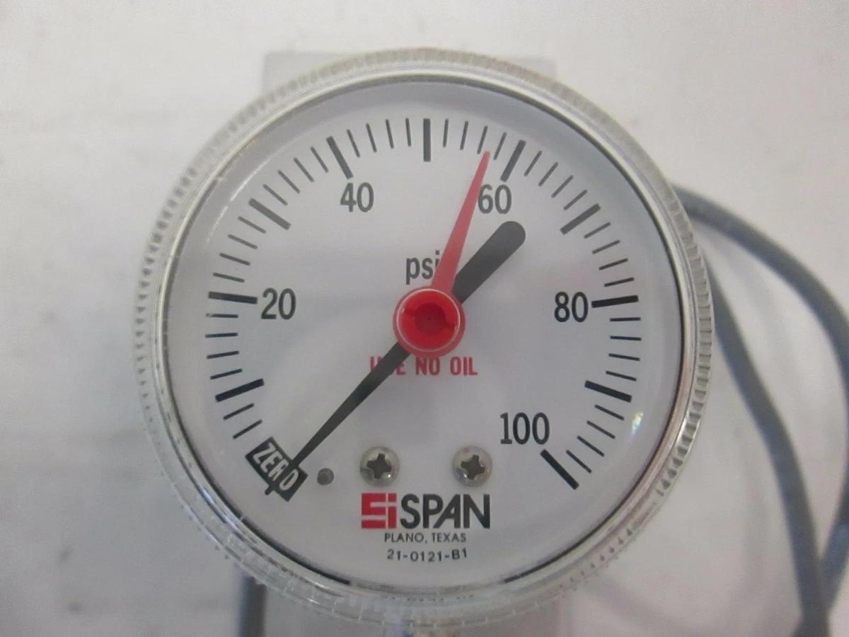 Used Span 21-0121-81 Pressure Gauge, 0-100 with Tee Union, Used