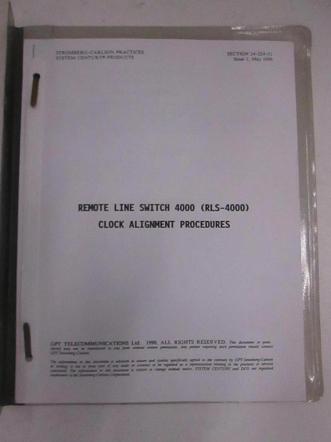 Used Stromberg-Carlson Remote Line Switch 4000 Clock Alignment Procedures, Used
