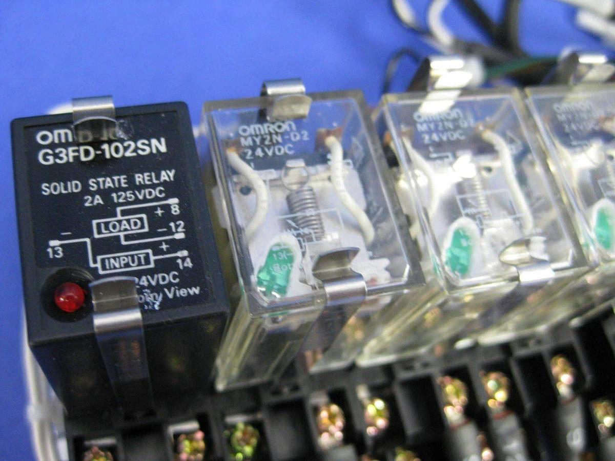 Used OMRON Relay Assy w/ MY2N-D2 Relays and G3FD-102SN SS Relay, Track Mount