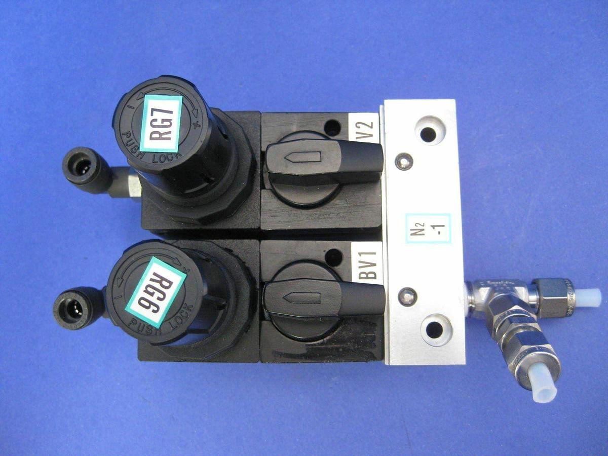 Used TEL Kuroda R45 ZF Double Regulator Assembly, Manifold Mounted, Used