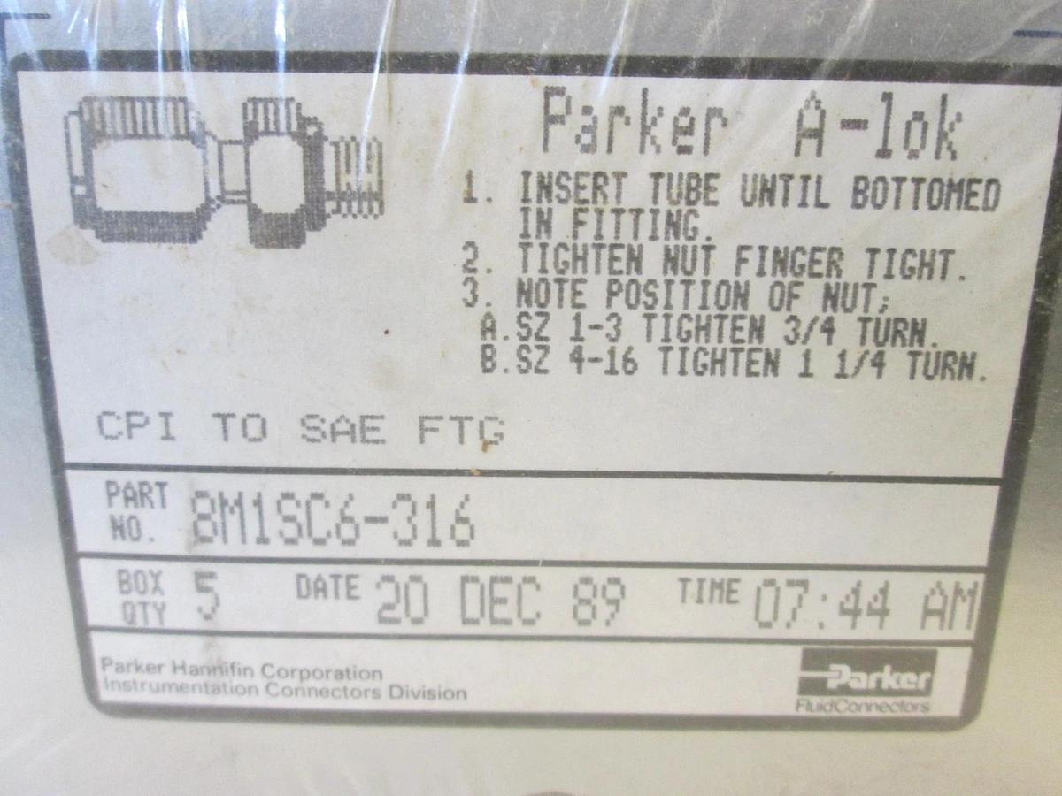 Parker, 8M1SC6-316, A-Lok Male Connector, Box of 5, New, Original Packaging