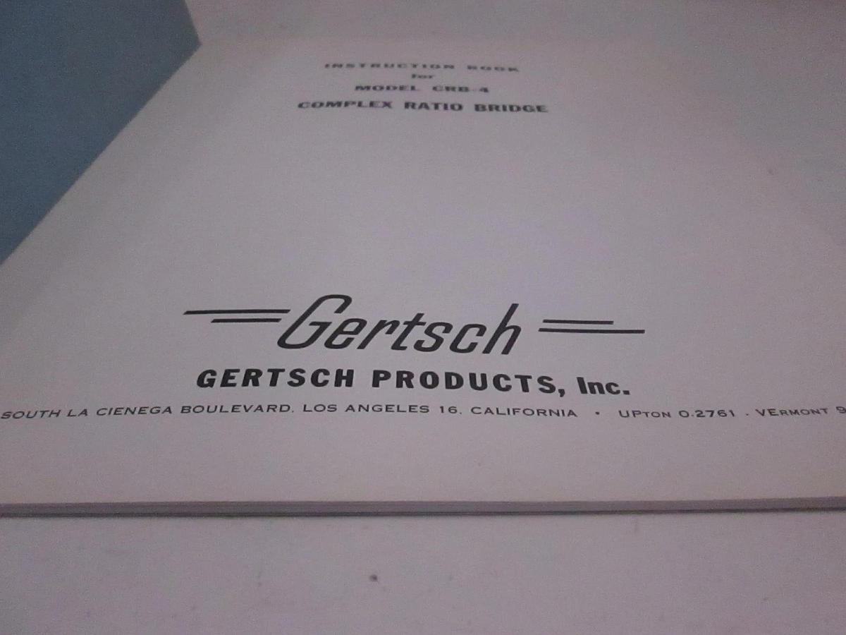 Used Gertsch Model CRB-4 Complex Ration Bridge Instruction Book, Used