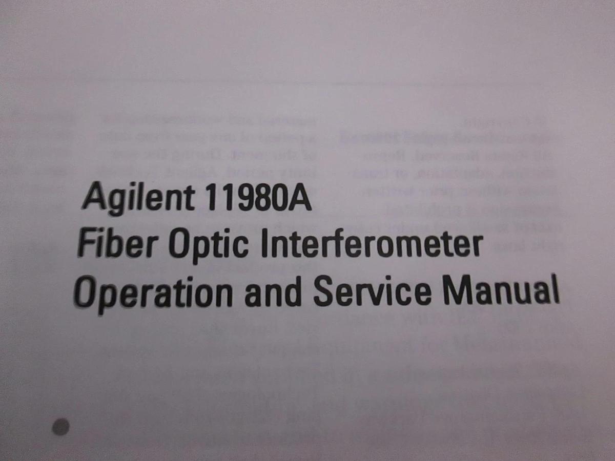 Used Agilent 11980A Fiber Optic Interferometer Operation and Service Manual, Used