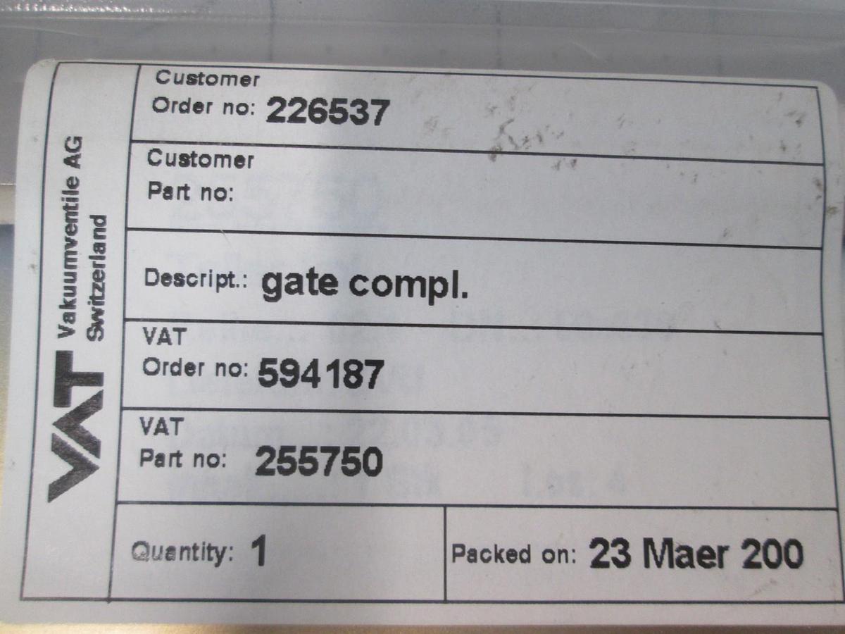 Used VAT, 255750, Valve COML. Gate, New