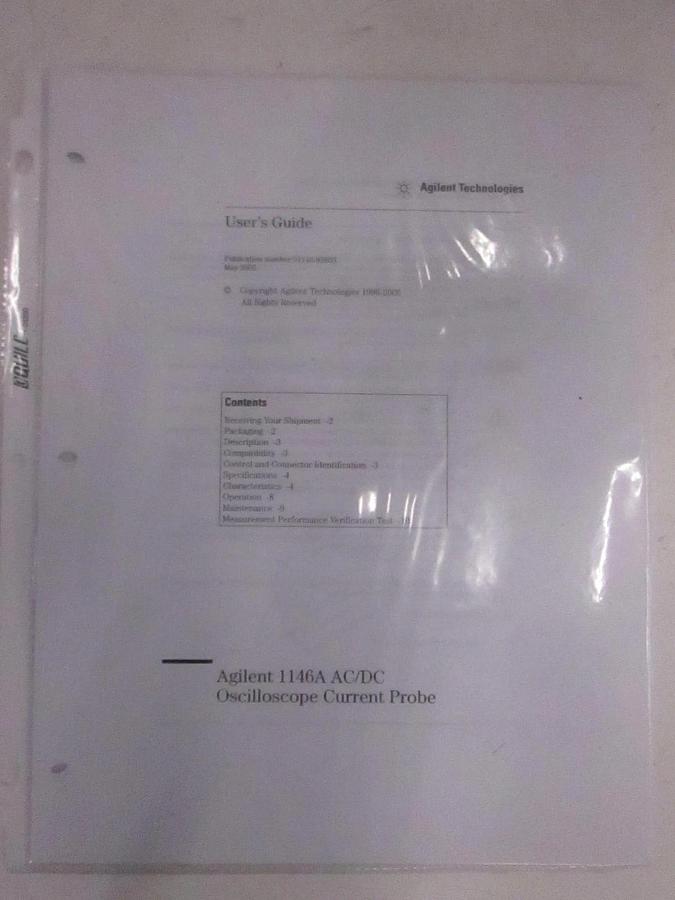 Used Agilent 1146A AC/DC Oscilloscope Current Probe User's Guide, Used