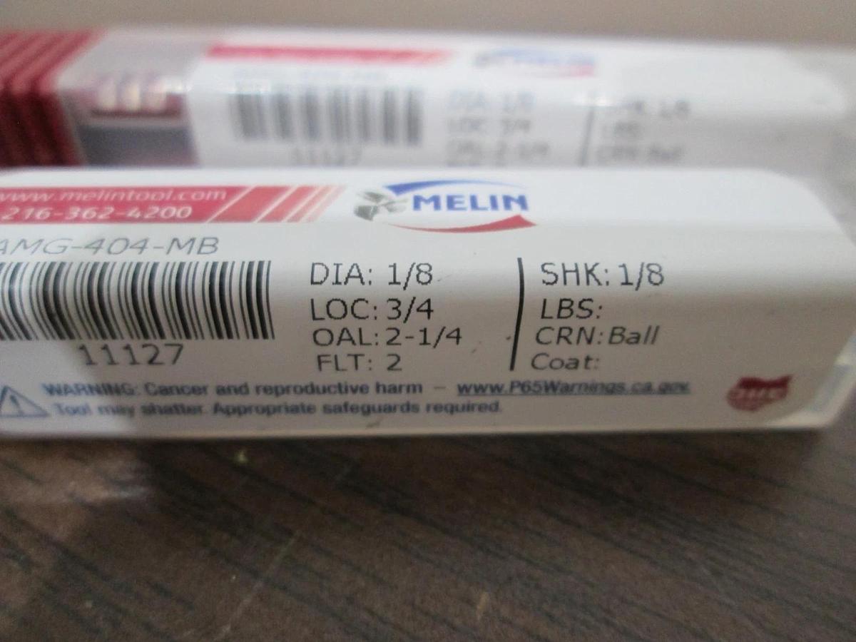Melin, AMG-404-MB, Carbide Ball End Mill, 1/8 Dia, New, Lot of 2