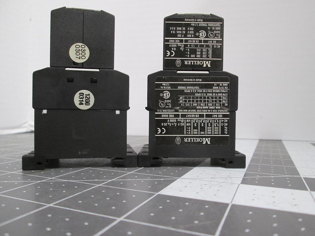 Used Lot of 2 Moeller DILEM-10 Mini Contactors with Auxiliary Contact Blocks