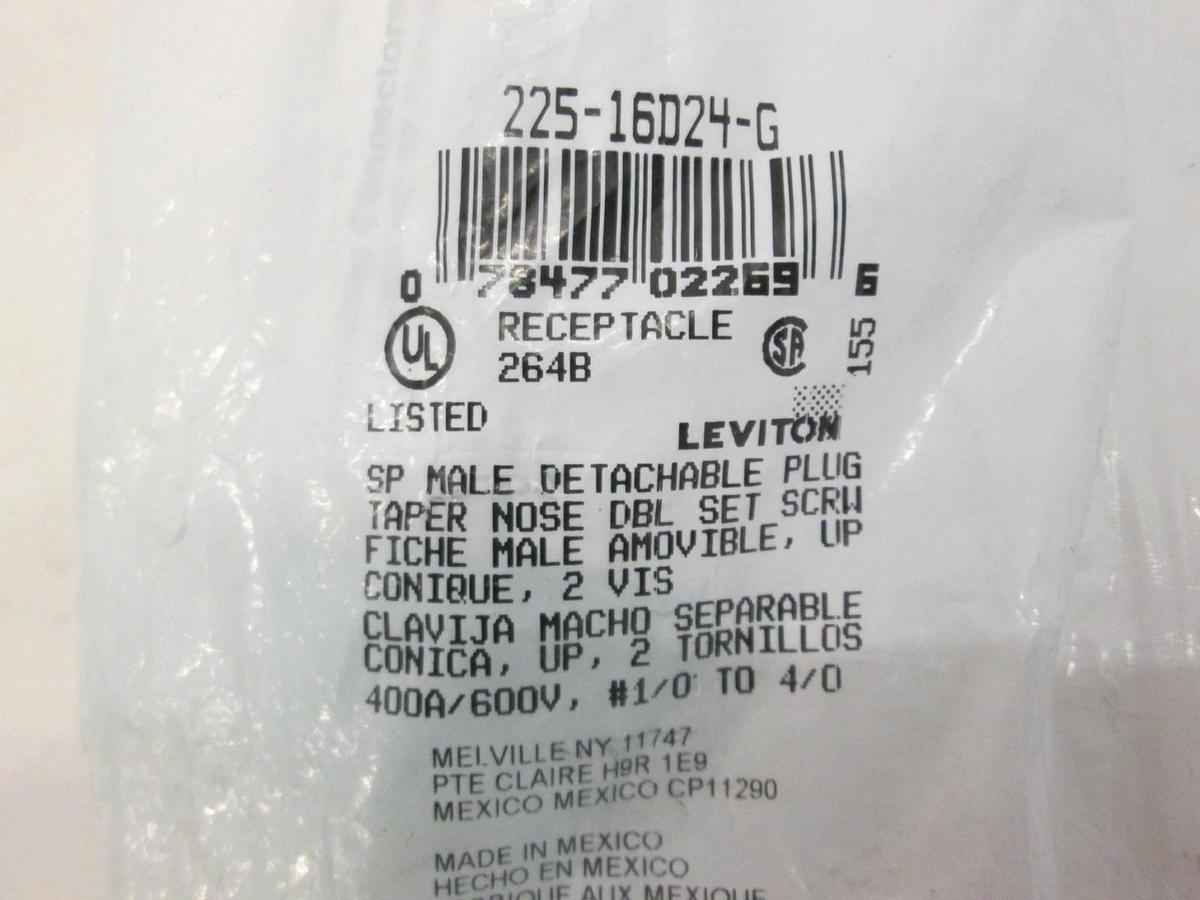 Leviton, 225-16D24-G, SP Male Detachable Plug Taper Nose, Receptacle, New