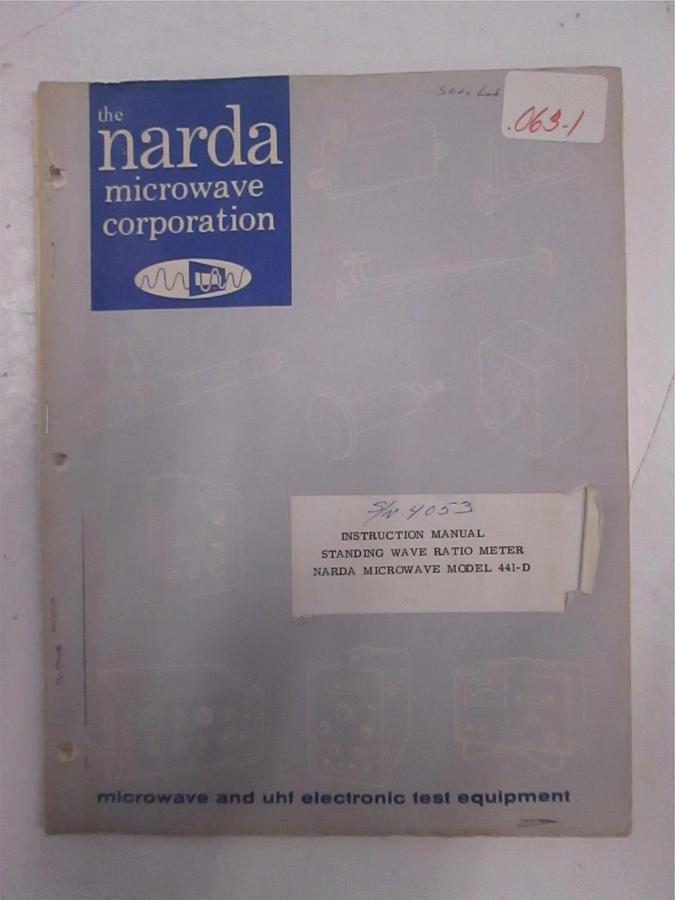 Used Narda Microwave Model 441-D Standing Wave Ratio Meter Instruction Manual, Used