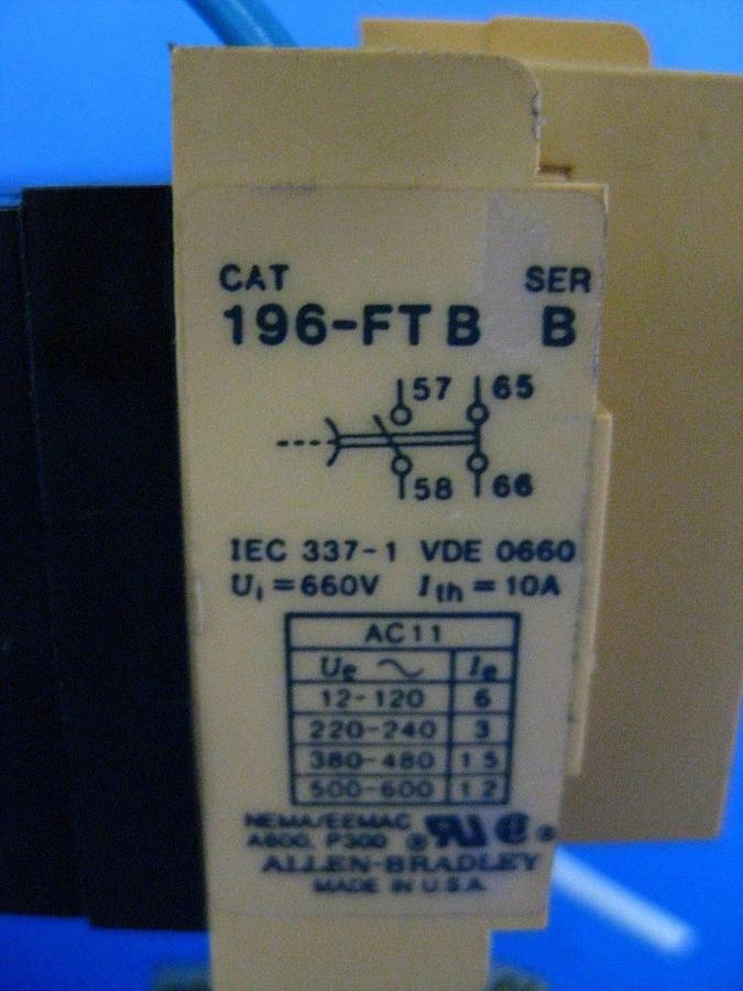 Used Allen-Bradley Timing Relay 196-FT B w/ Contactor 100-A24ND3, Used