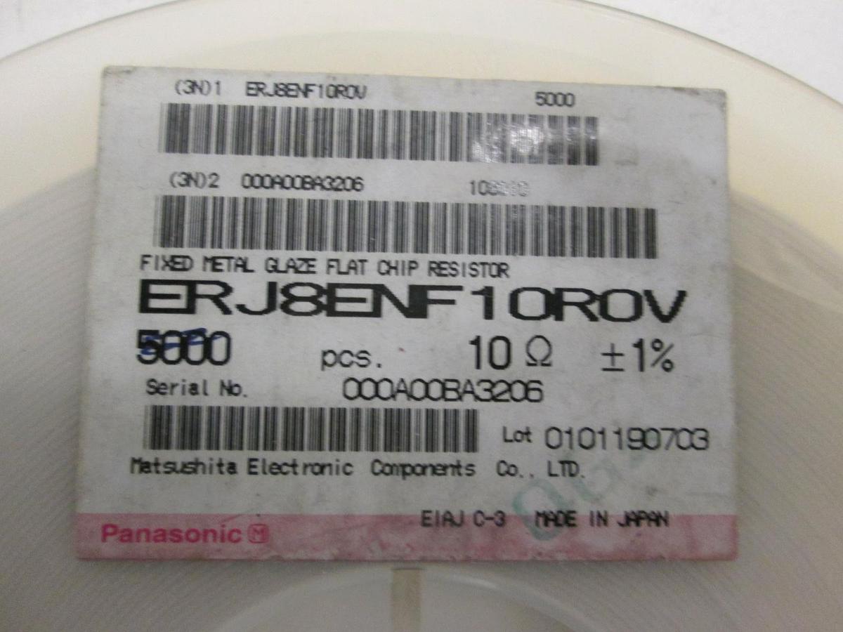 Panasonic, Fixed Metal Glaze Flat Chip Resistor, ERJ8ENF10ROV, New, Lot of 4500