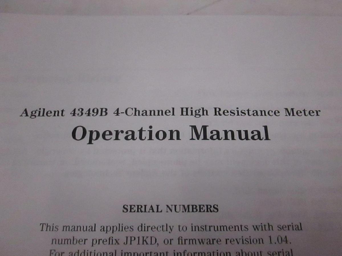 Used Agilent 4349B 4-Channel High Resistance Meter Operation Manual, Used